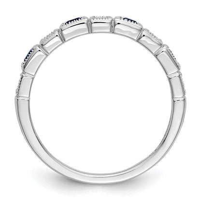 14K Weißgold 1/10 Karat Diamant und Blau Saphir Komplett Ring