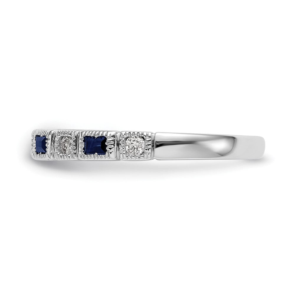 14K Weißgold 1/10 Karat Diamant und Blau Saphir Komplett Ring