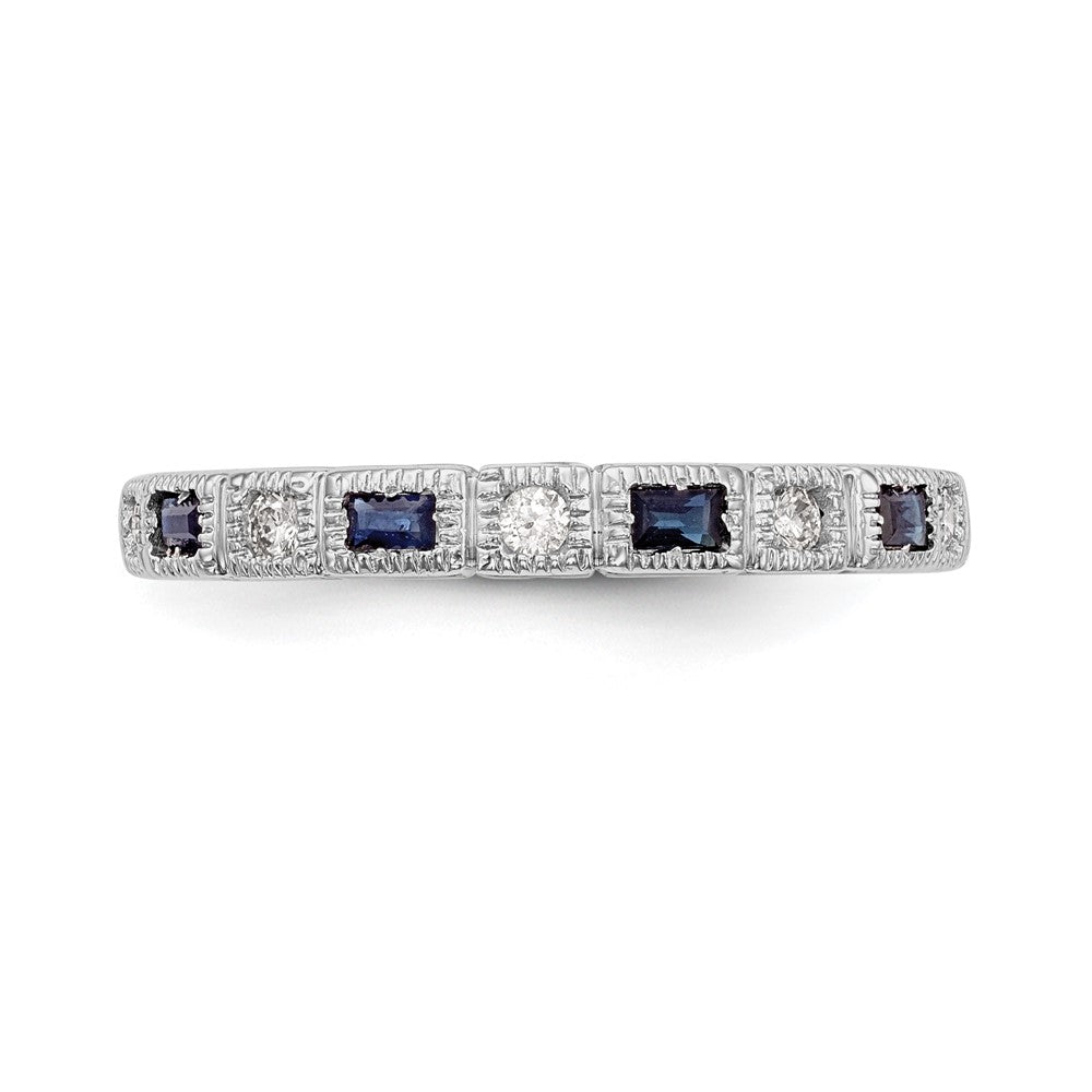 14K Weißgold 1/10 Karat Diamant und Blau Saphir Komplett Ring