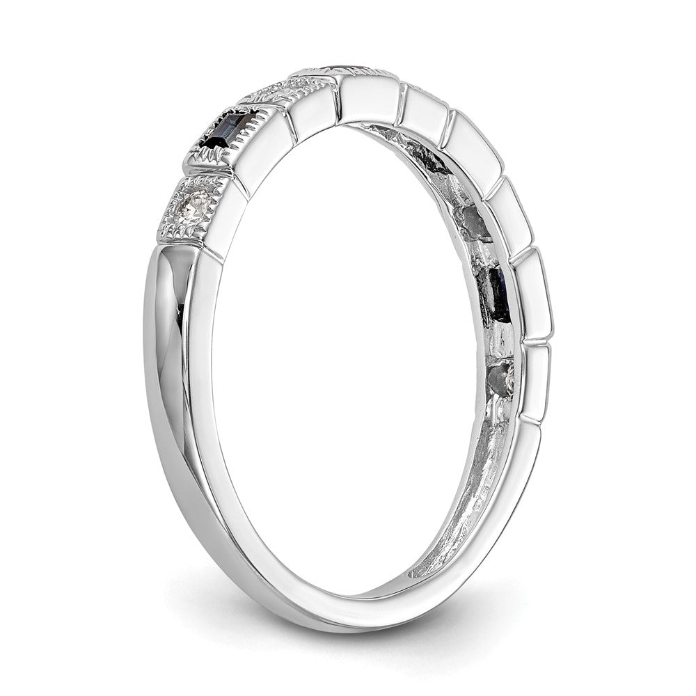 14K Weißgold 1/10 Karat Diamant und Blau Saphir Komplett Ehering Ring