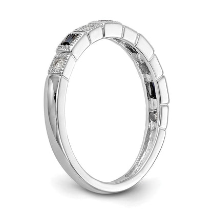 14K Weißgold 1/10 Karat Diamant und Blau Saphir Komplett Ehering Ring