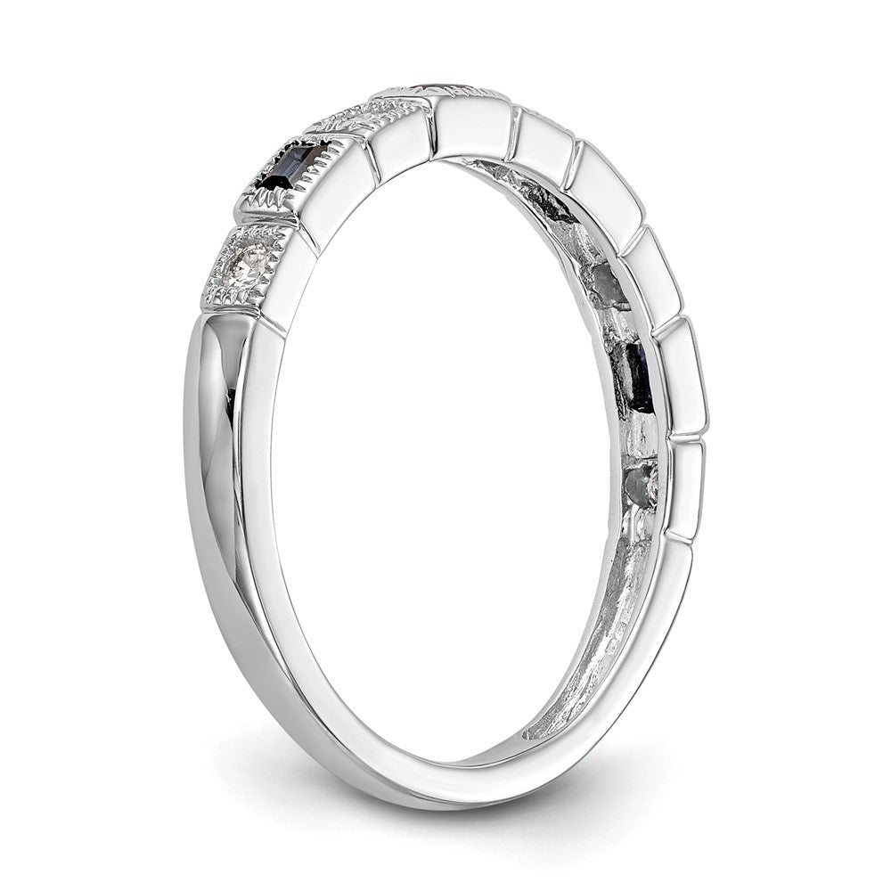 14K Weißgold 1/10 Karat Diamant und Blau Saphir Komplett Ring