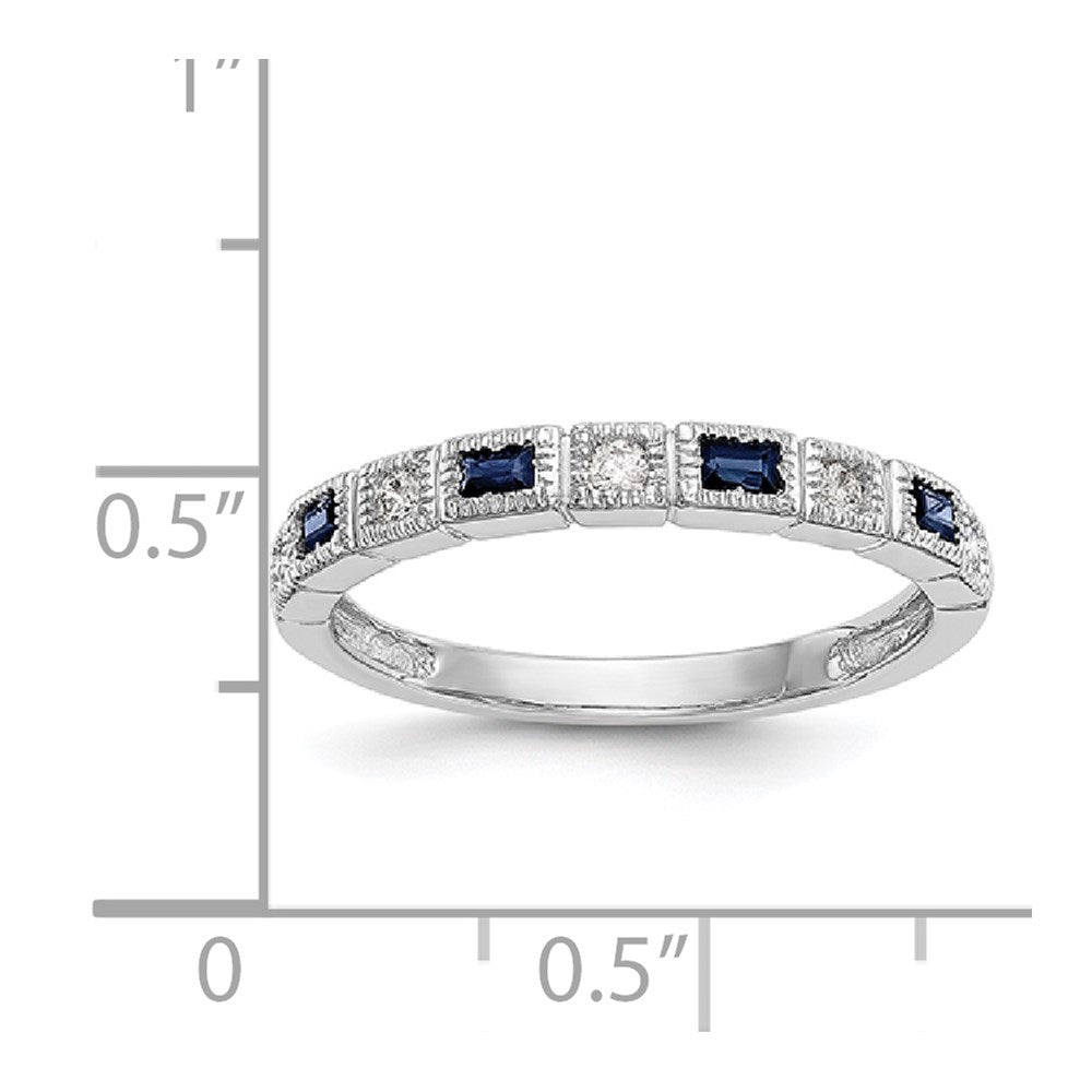 14K Weißgold 1/10 Karat Diamant und Blau Saphir Komplett Ehering Ring