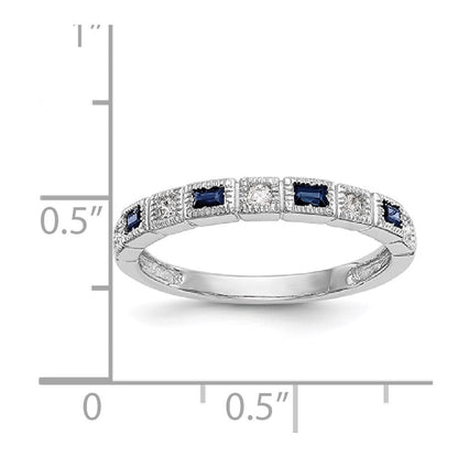 14K Weißgold 1/10 Karat Diamant und Blau Saphir Komplett Ring