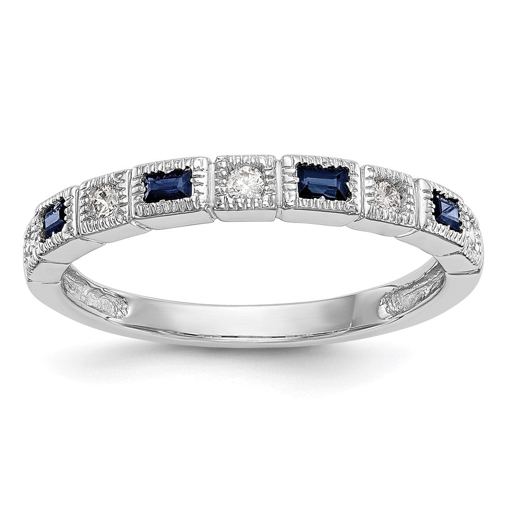 14K Weißgold 1/10 Karat Diamant und Blau Saphir Komplett Ring