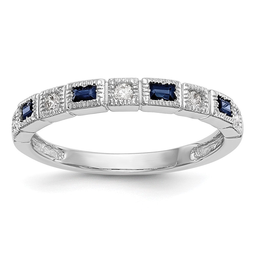 14K Weißgold 1/10 Karat Diamant und Blau Saphir Komplett Ehering Ring