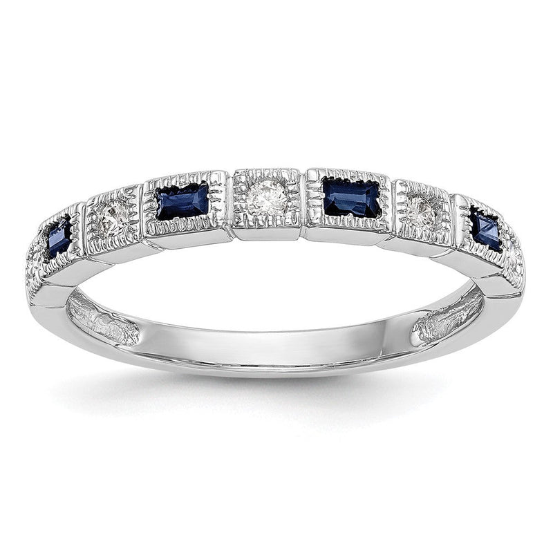 14K Weißgold 1/10 Karat Diamant und Blau Saphir Komplett Ehering Ring
