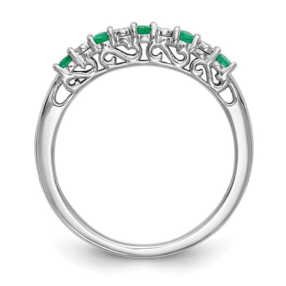 14K Weißgold Ring mit echten Diamanten und Smaragden