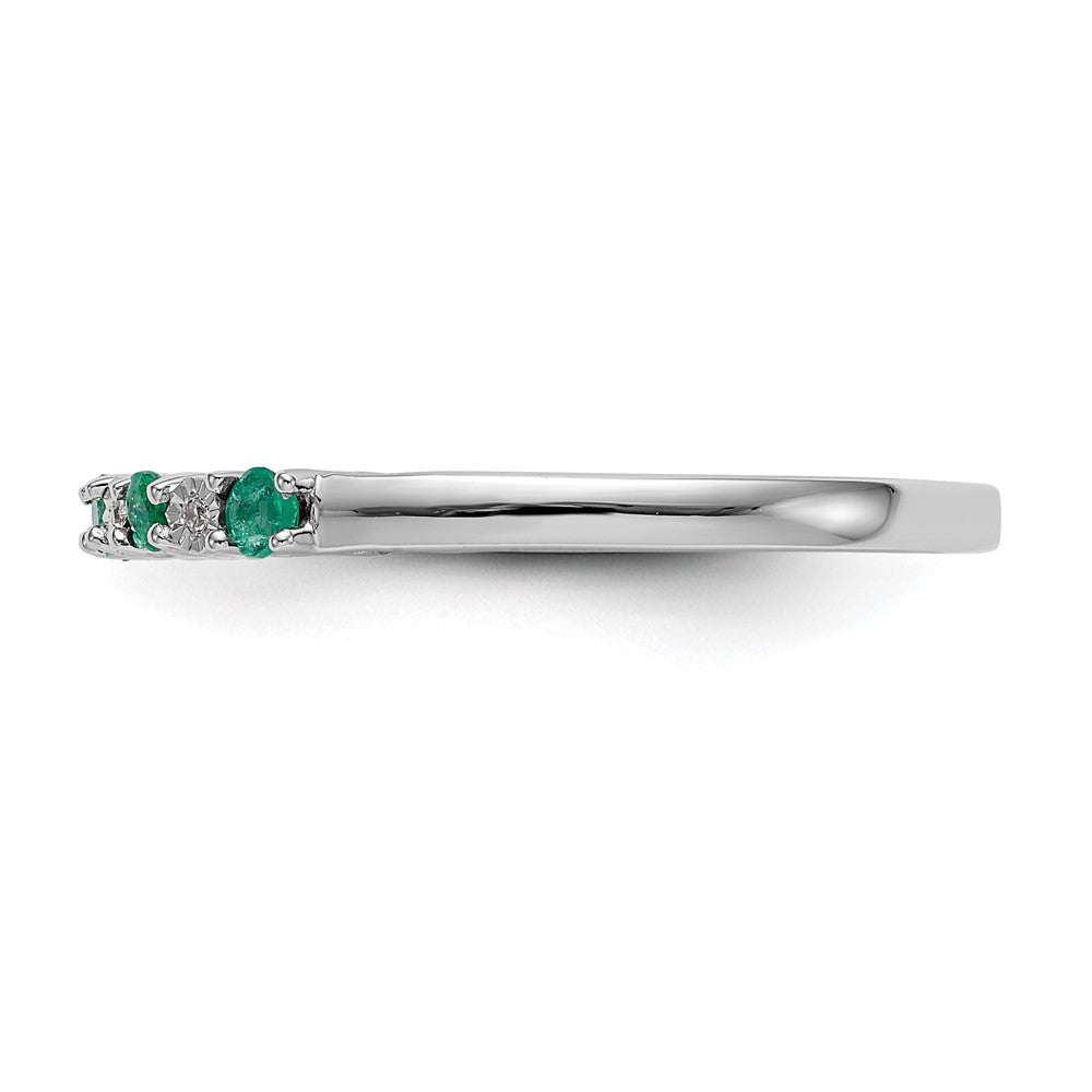14K Weißgold Ring mit echten Diamanten und Smaragden