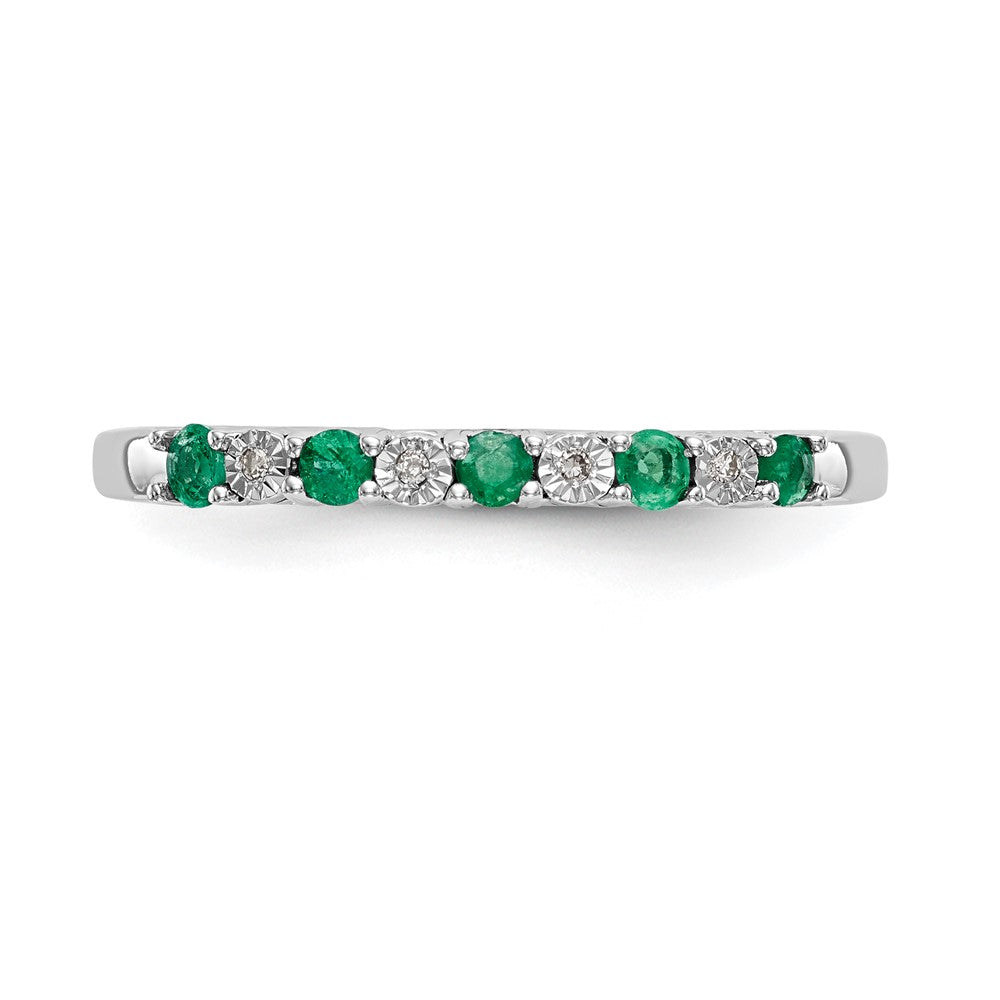 14K Weißgold Ring mit echten Diamanten und Smaragden