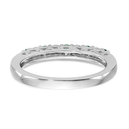 14K Weißgold Ring mit echten Diamanten und Smaragden