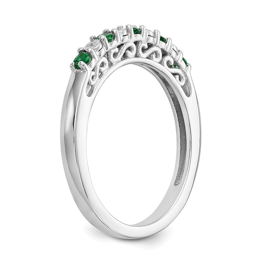 14K Weißgold Ring mit echten Diamanten und Smaragden