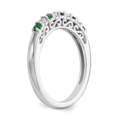 14K Weißgold Ring mit echten Diamanten und Smaragden