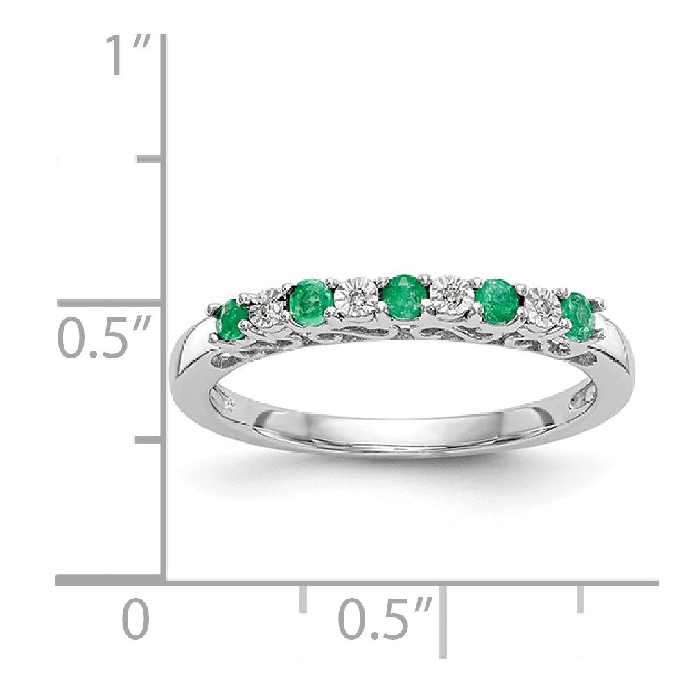 14K Weißgold Ring mit echten Diamanten und Smaragden