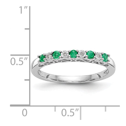 14K Weißgold Ring mit echten Diamanten und Smaragden