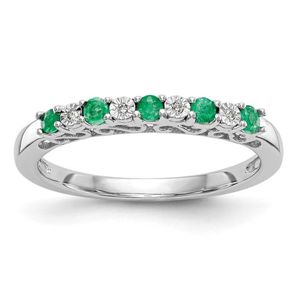 14K Weißgold Ring mit echten Diamanten und Smaragden
