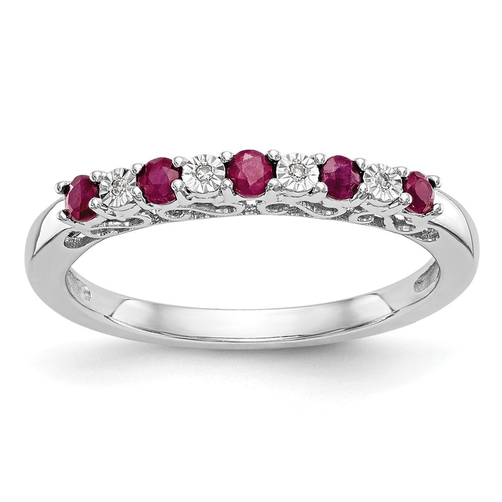 10K Weißgold Diamant mit Rubin Ring