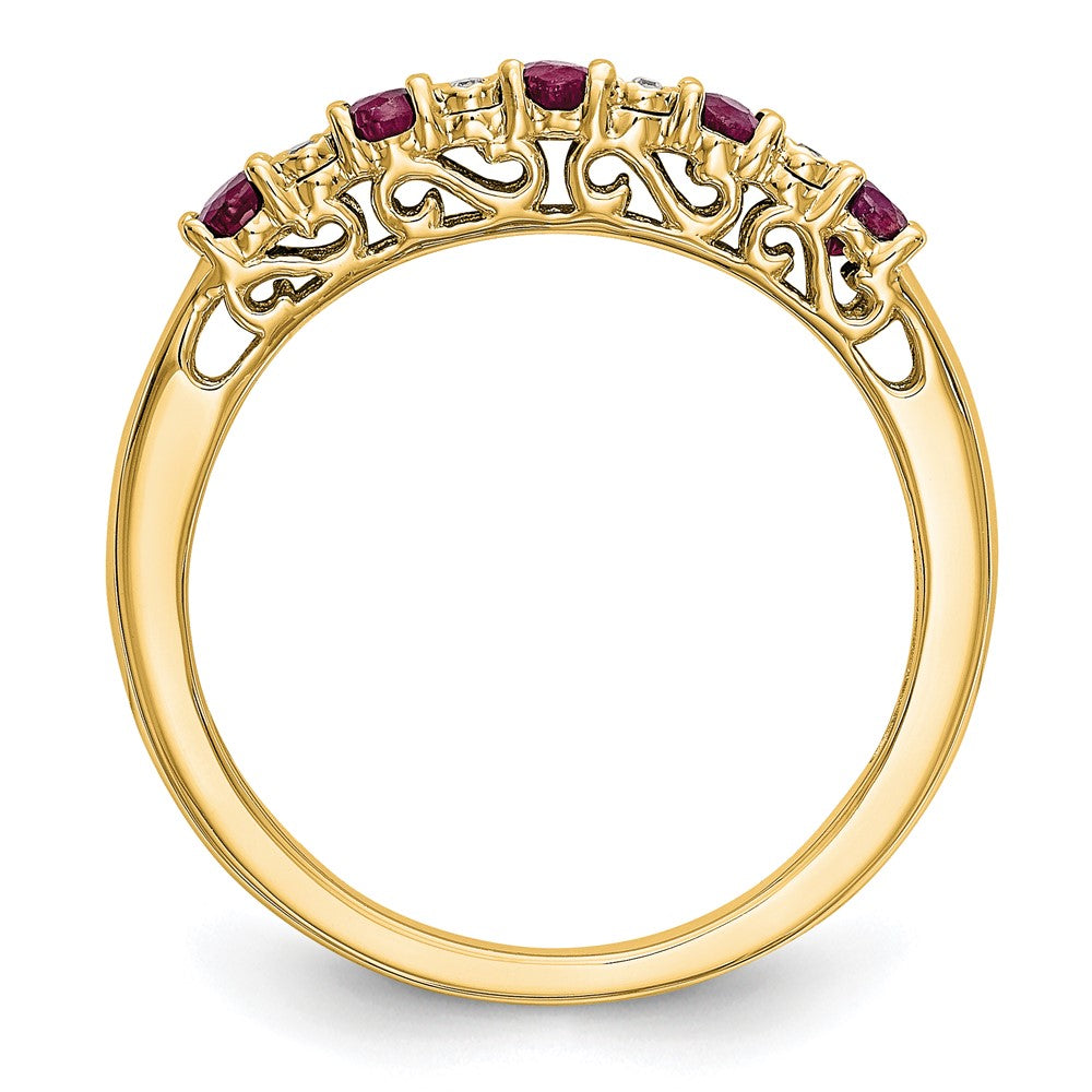 14K Gelbgold Ring mit echten Diamanten und Rubin