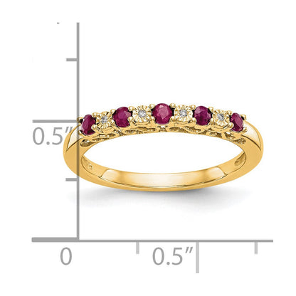 14K Gelbgold Ring mit echten Diamanten und Rubin