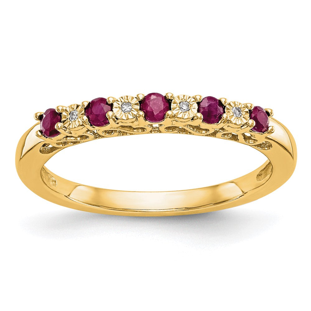 14K Gelbgold Ring mit echten Diamanten und Rubin