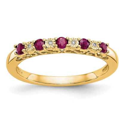 14K Gelbgold Ring mit echten Diamanten und Rubin