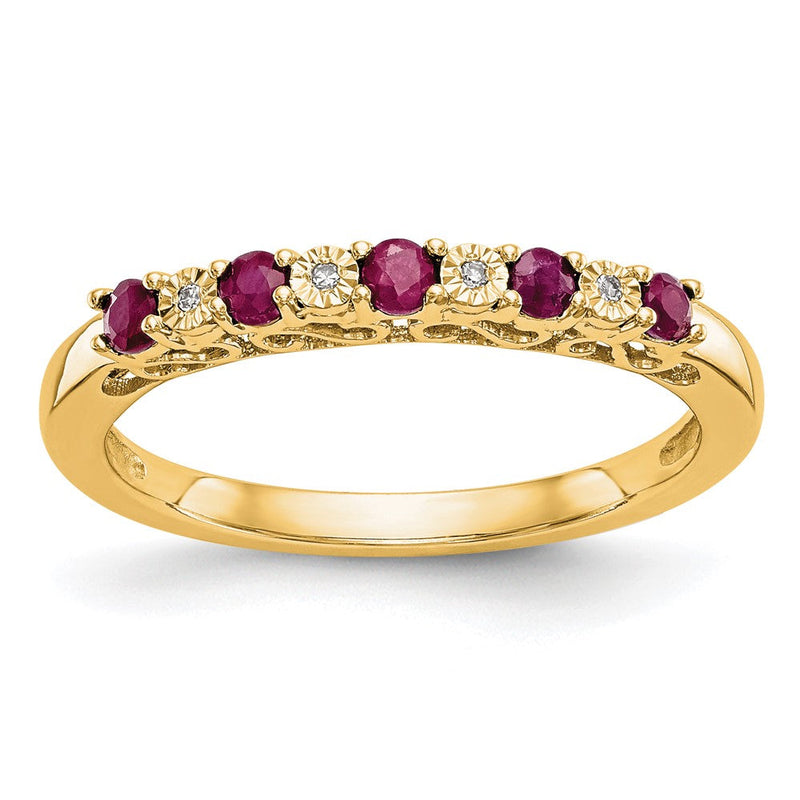 14K Gelbgold Ring mit echten Diamanten und Rubin