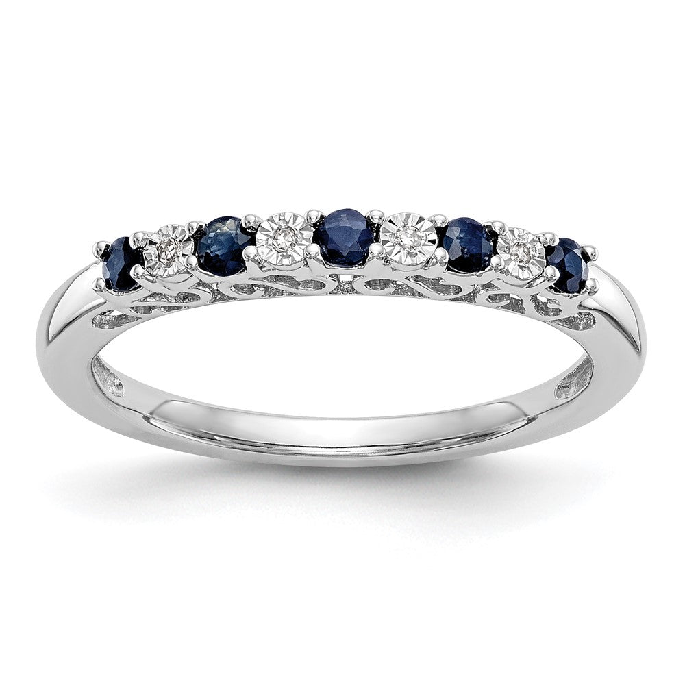 14K Weißgold Ring mit natürlichen blauen Saphiren und Diamanten