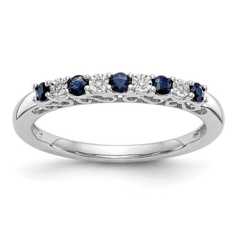 14K Weißgold Ring mit natürlichen blauen Saphiren und Diamanten
