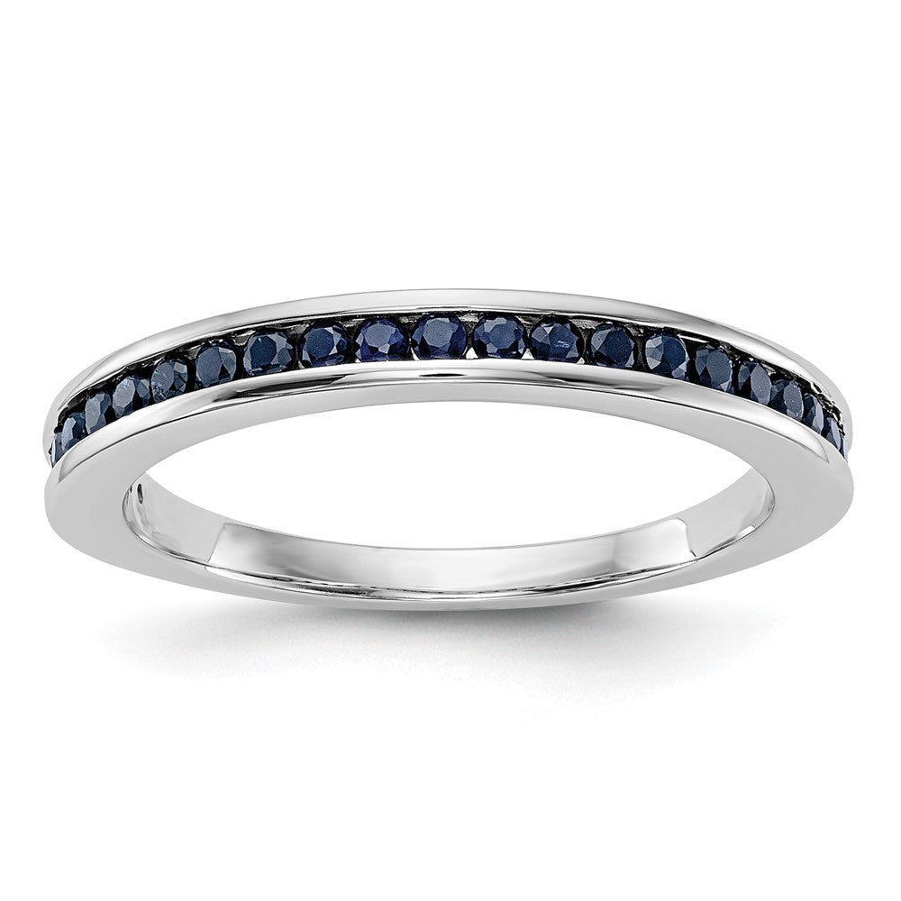 Massivring aus 14K Weißgold mit simuliertem Saphir