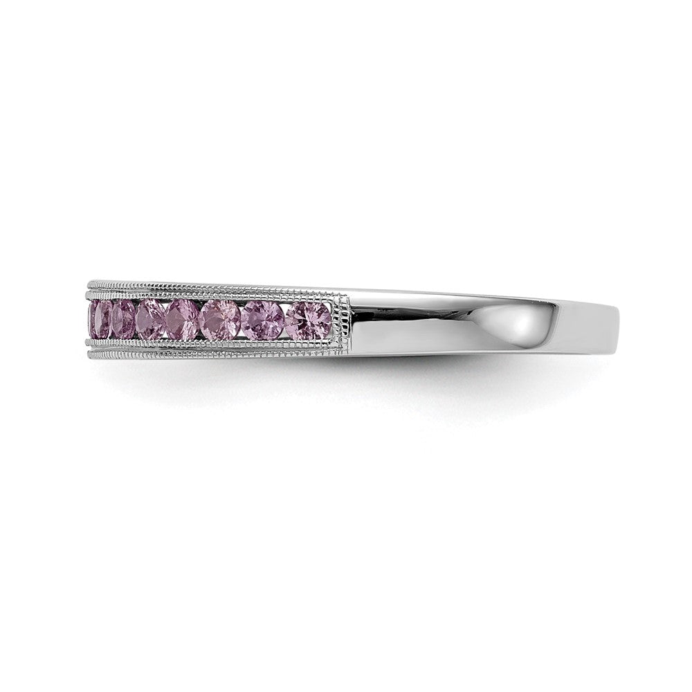 Solide Bandring aus 14K Weißgold mit simuliertem rosa Saphir