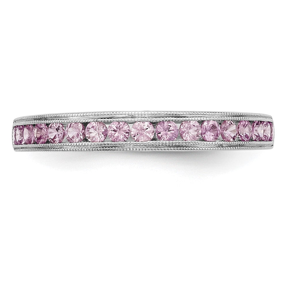 Solide Bandring aus 14K Weißgold mit simuliertem rosa Saphir