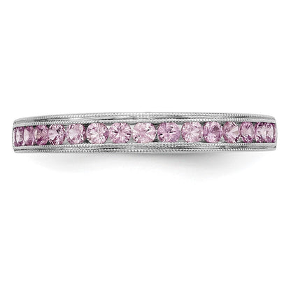 Solide Bandring aus 14K Weißgold mit simuliertem rosa Saphir