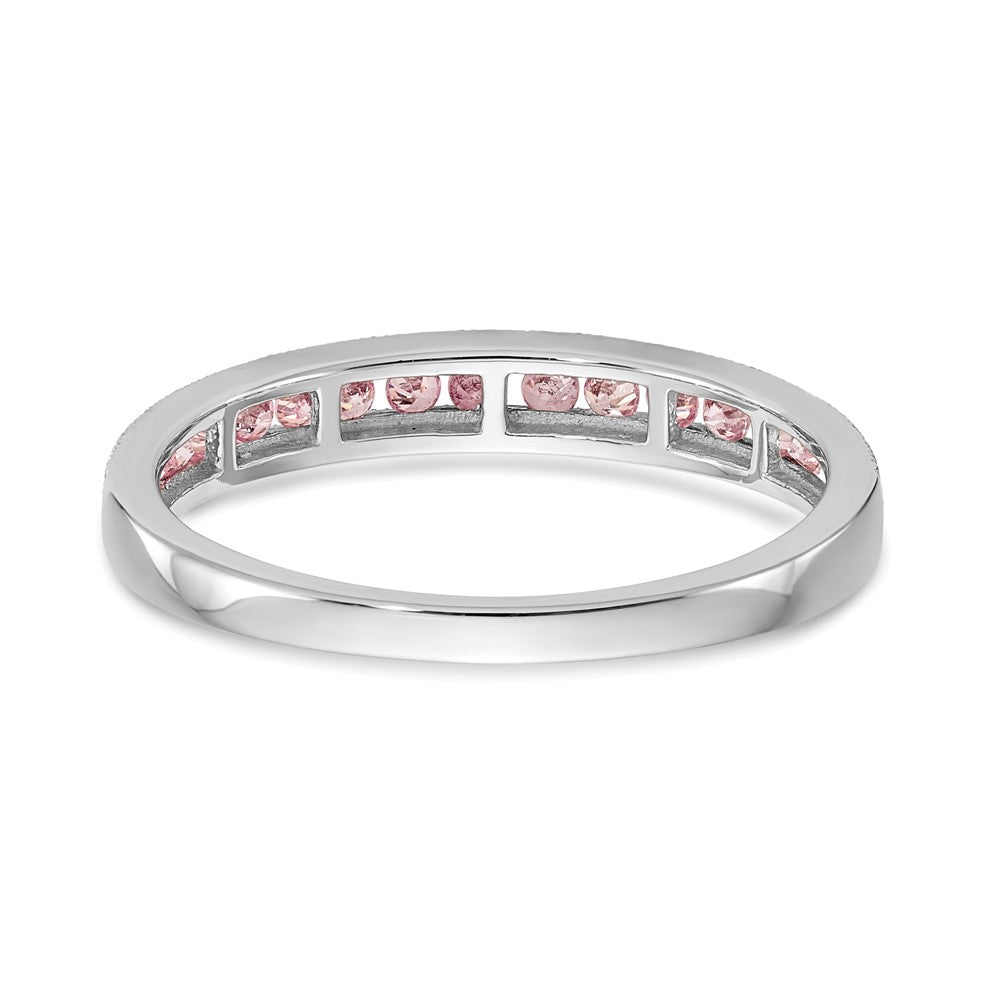 Solide Bandring aus 14K Weißgold mit simuliertem rosa Saphir