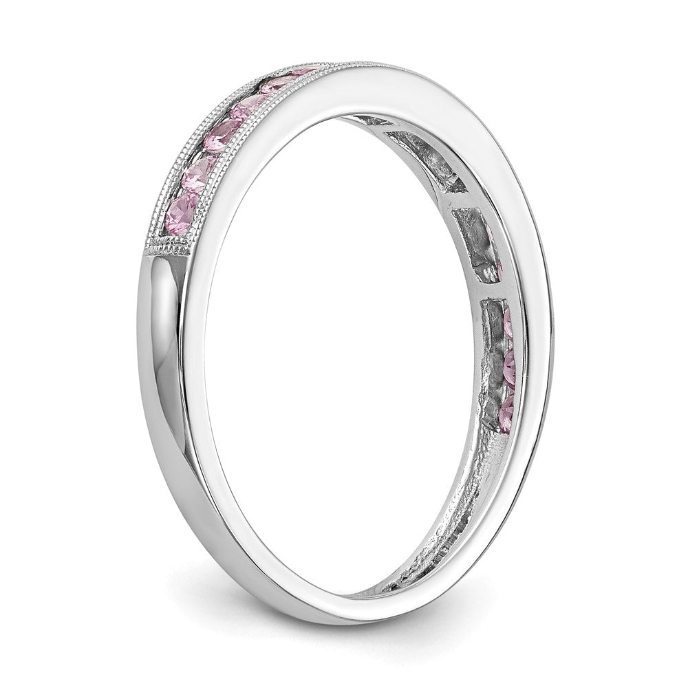 Solide Bandring aus 14K Weißgold mit simuliertem rosa Saphir