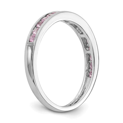 Solide Bandring aus 14K Weißgold mit simuliertem rosa Saphir