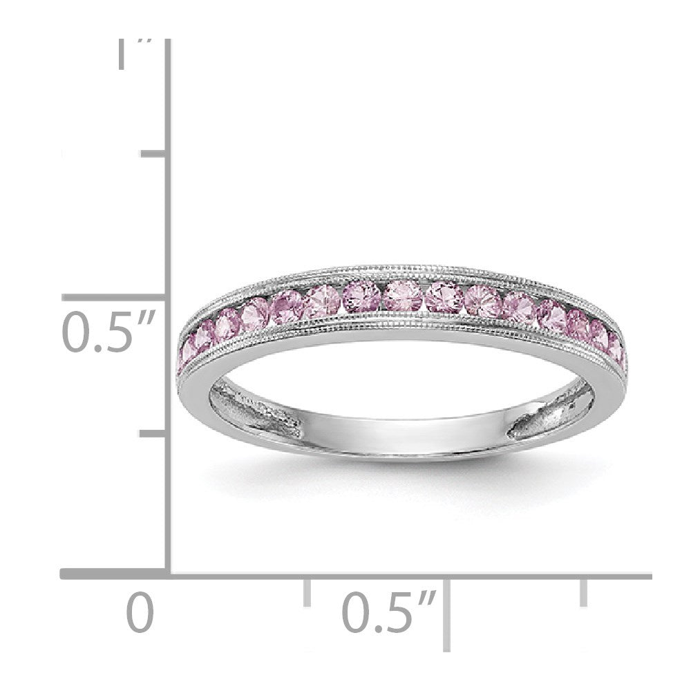 Solide Bandring aus 14K Weißgold mit simuliertem rosa Saphir