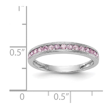 Solide Bandring aus 14K Weißgold mit simuliertem rosa Saphir