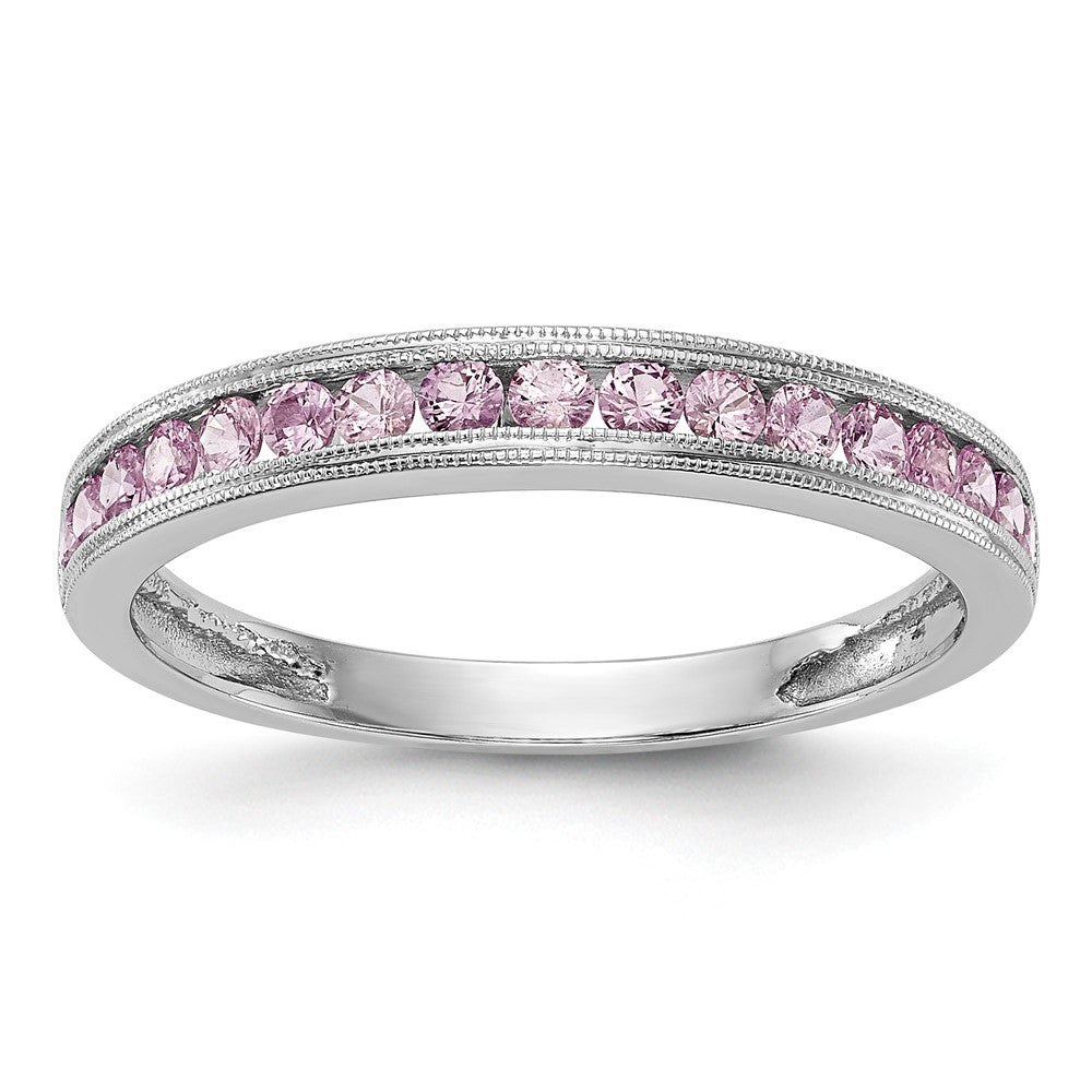 Solide Bandring aus 14K Weißgold mit simuliertem rosa Saphir