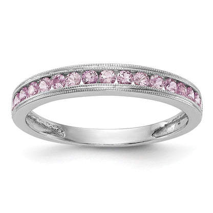 Solide Bandring aus 14K Weißgold mit simuliertem rosa Saphir