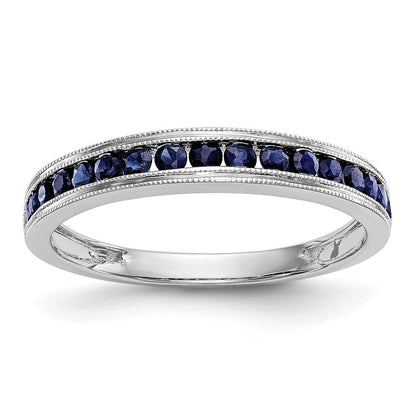 Solid-Ring aus 14K Weißgold mit blauem simuliertem Saphir