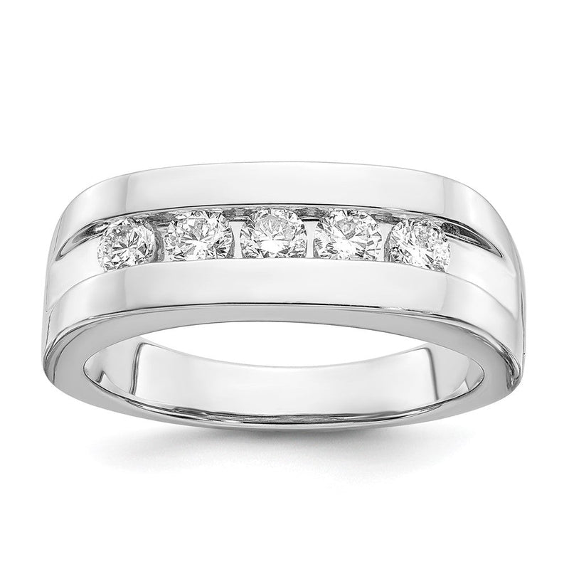 14K Weißgold Herren-Ehering mit 5 natürlichen Diamanten in Kanalfassung, 0,75 ct Gesamtgewicht