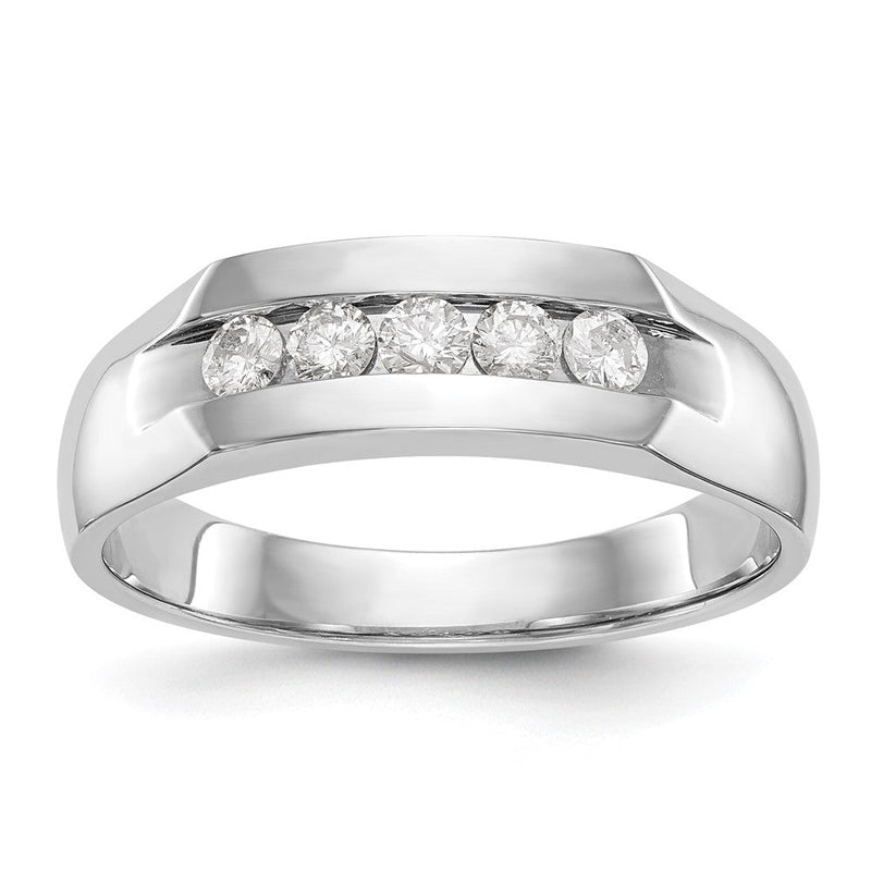 14K Weißgold Herren-Ring mit 5 natürlichen Diamanten in Kanalfassung