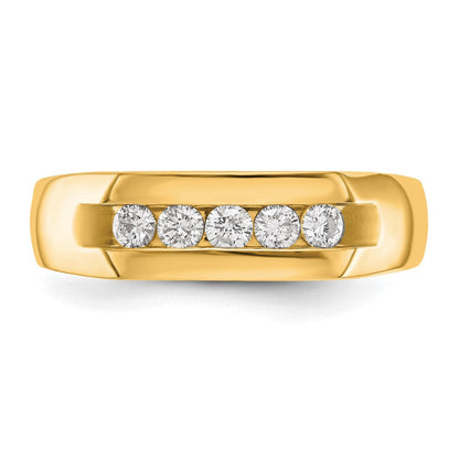 14K Gelbgold Herren-Ring mit 5 echten Diamanten in Kanalfassung