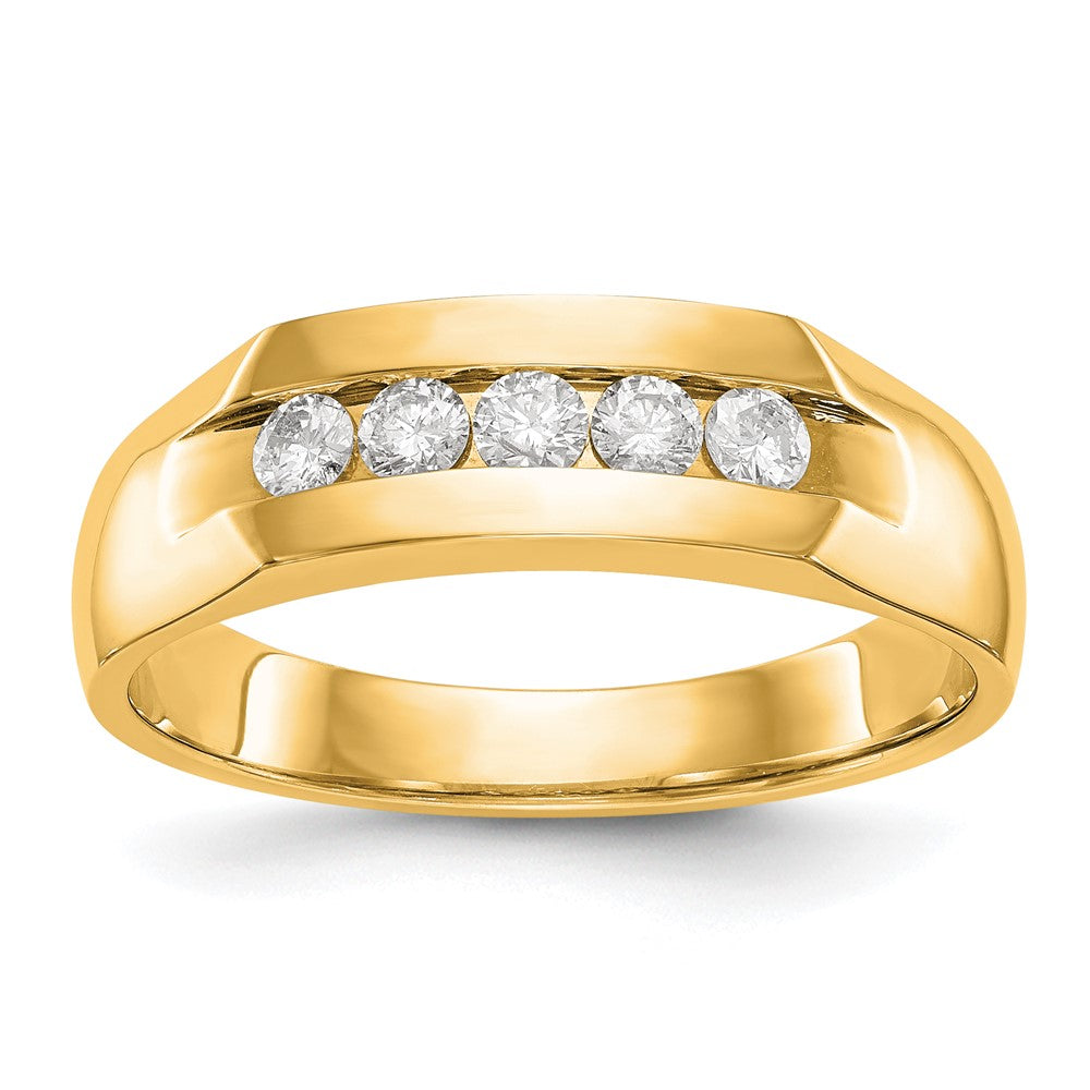 14K Gelbgold Herren-Ring mit 5 echten Diamanten in Kanalfassung