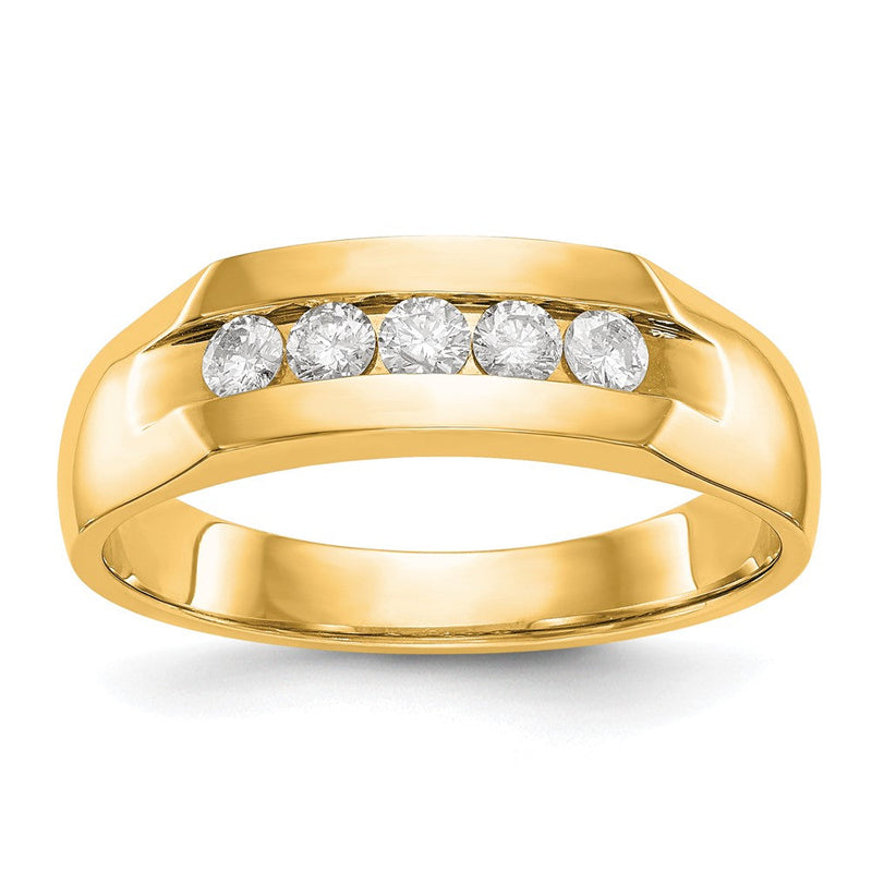 14K Gelbgold Herren-Ring mit 5 echten Diamanten in Kanalfassung