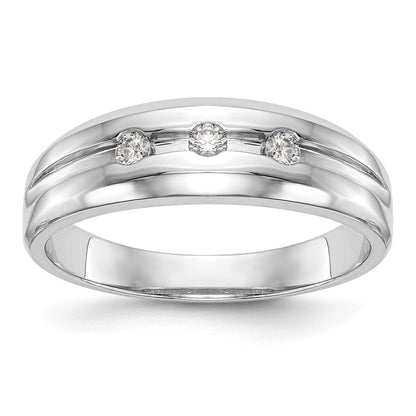 14K Weißgold 3 Stein 1/6 Karat Diamant Komplett Herren Ring