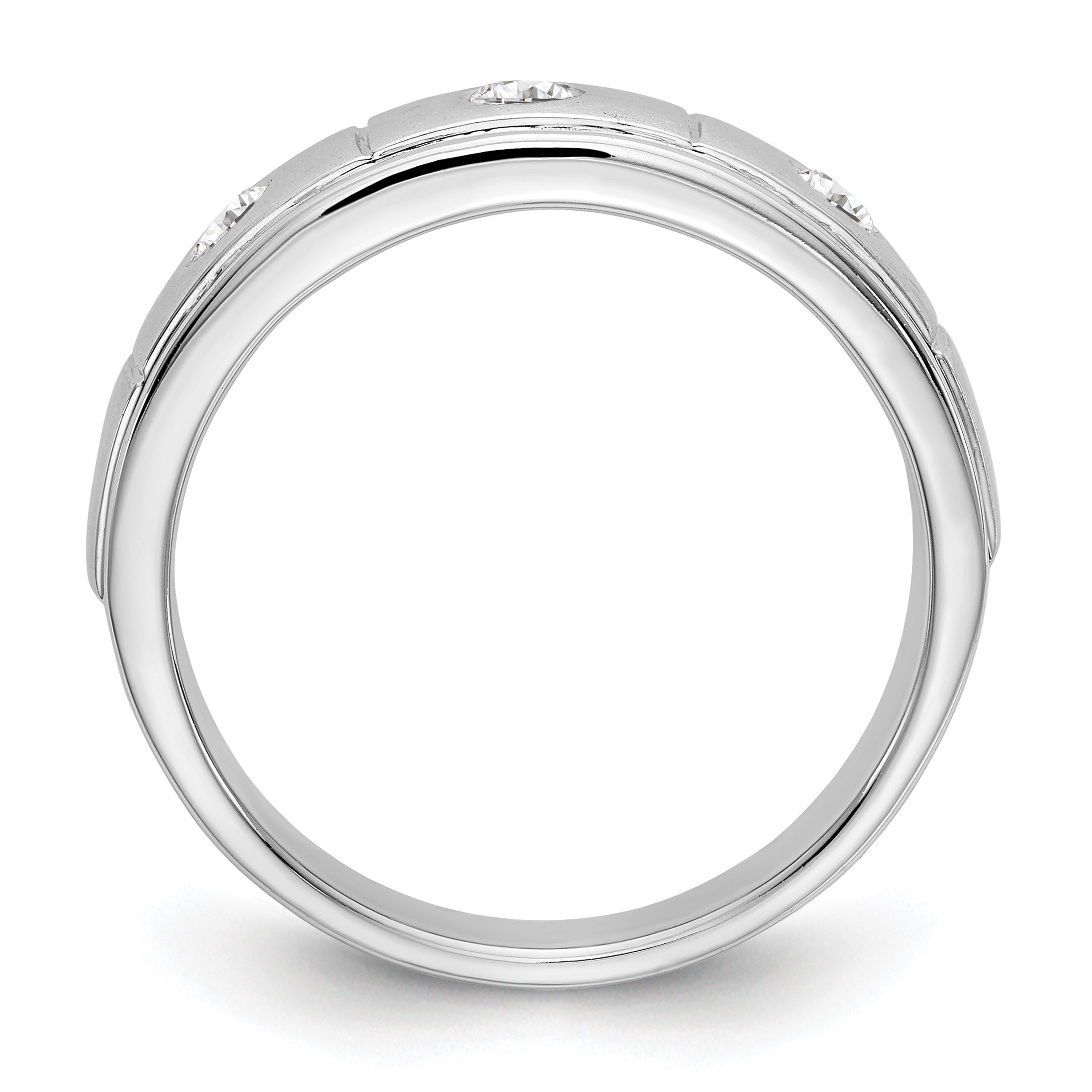 14K Weißgold Dreistein-Ring mit Zargenfassung, 0,3K Diamant, komplett, Herren