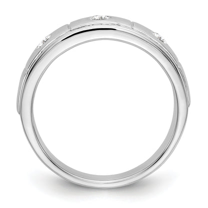 14K Weißgold Dreistein-Ring mit Zargenfassung, 0,3K Diamant, komplett, Herren