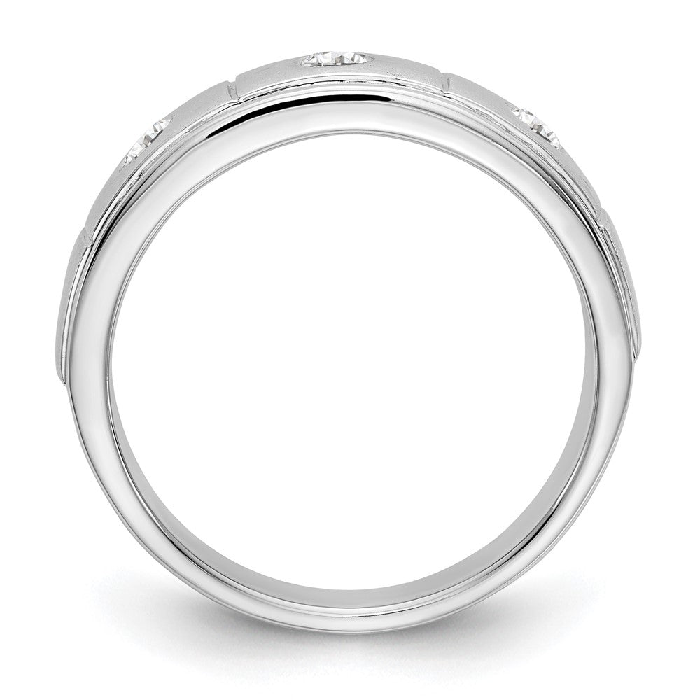 14K Weißgold Dreistein-Ring mit Zargenfassung, 0,3K Diamant, komplett, Herren