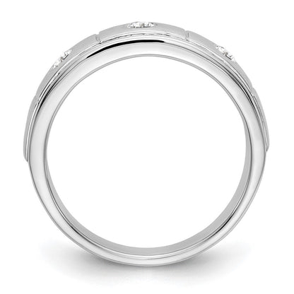 14K Weißgold Dreistein-Ring mit Zargenfassung, 0,3K Diamant, komplett, Herren